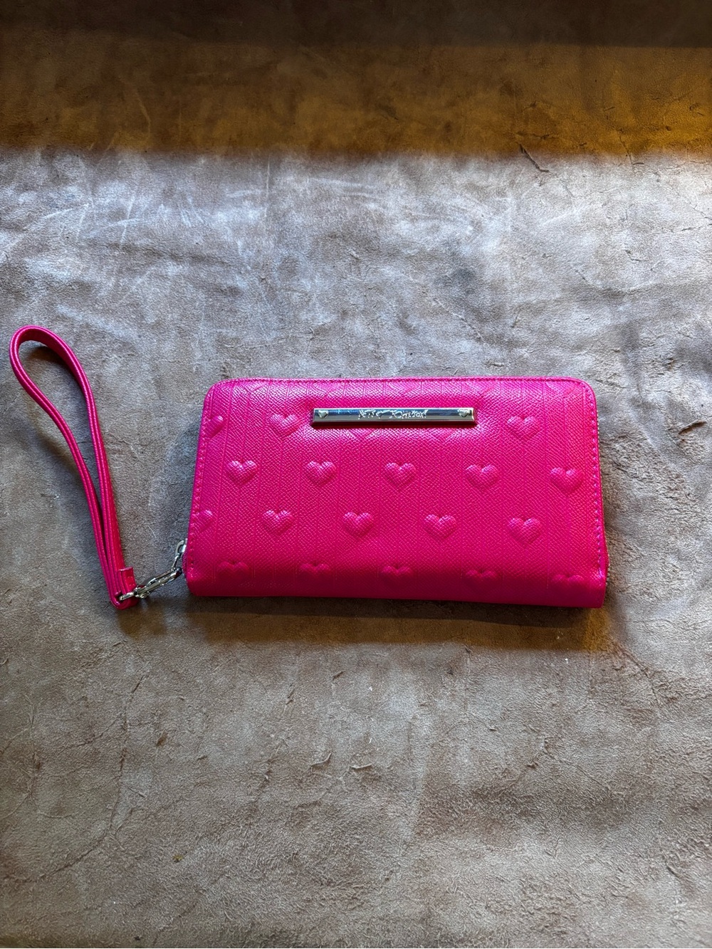 Betsey Johnson Hot Pink Heart-Embossed Wristlet Wallet